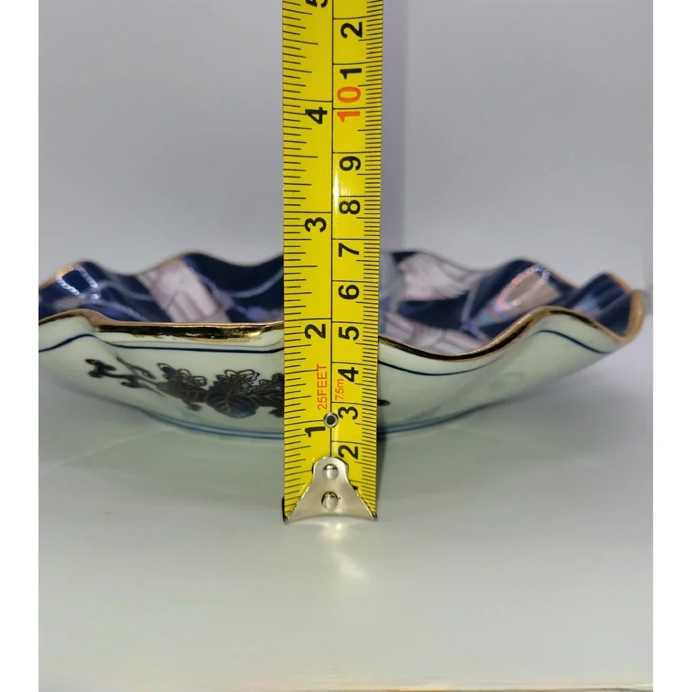 HFP Macau Hand Painted Porcelain Tassel Plate Cobalt Blue Scalloped Gold Rim 10